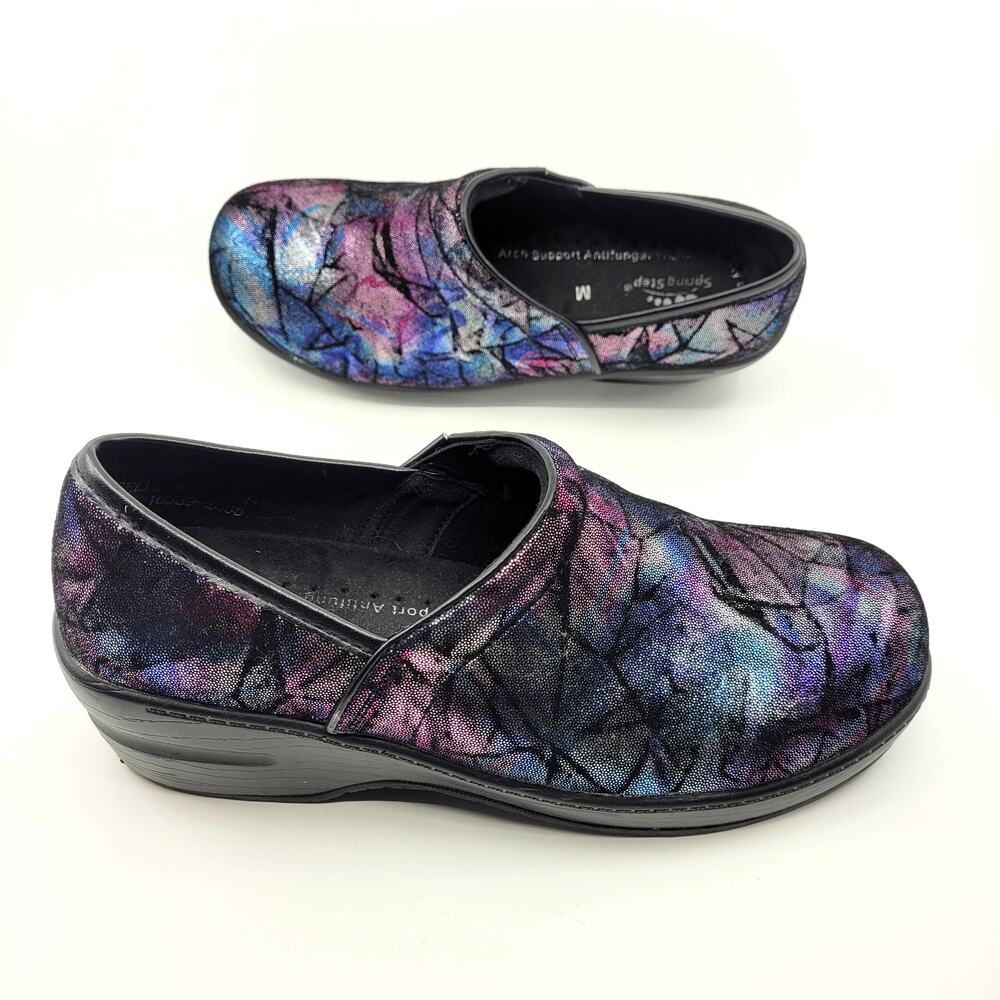 Spring Step Clogs Nursing Shoes Leather Platform Skid Resistant Med Multicolor